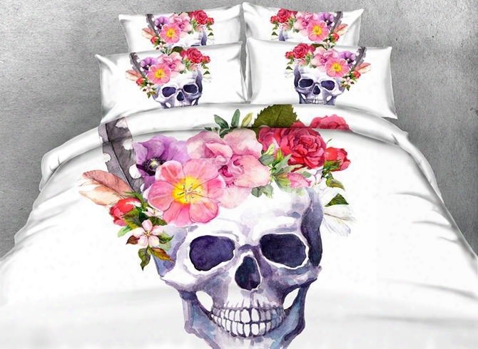 Colorful Flower On Skull Print 5-piece Comforter Sets