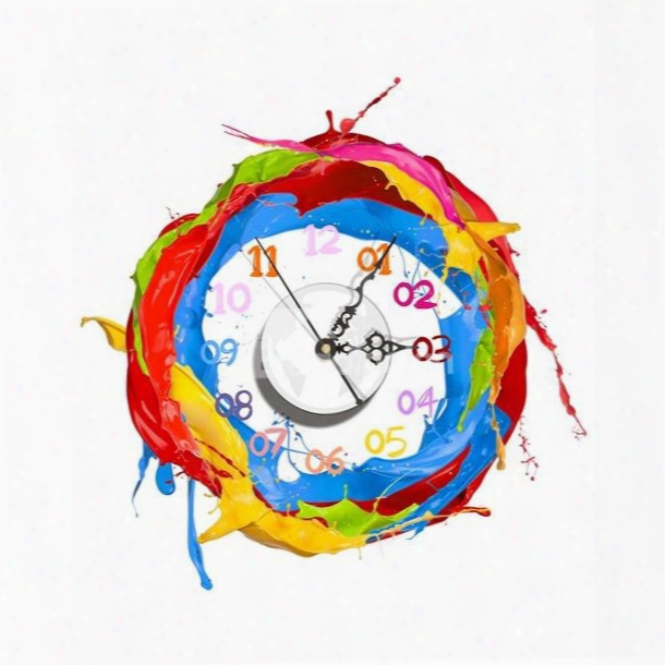Colorful Paint Pattern Needle And Digital Sticker Wall Clock