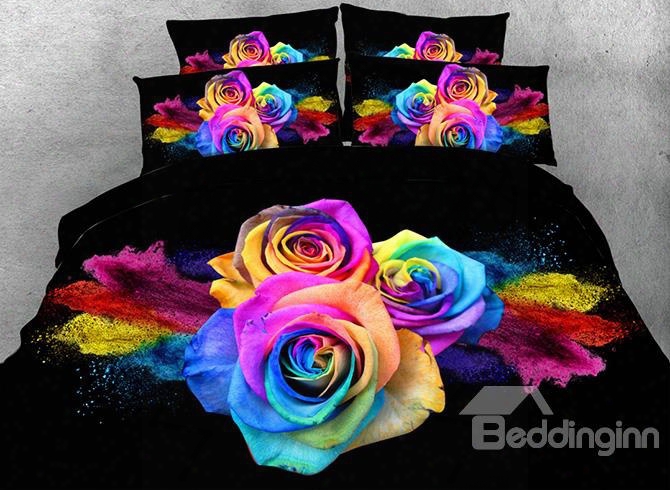 Colorful Roses 3d Digital Printing 5-piece Tencel Comforter Sets