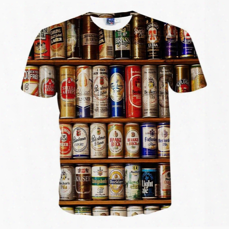 Colorful Round Neck Bear Shelf Pattern 3d Painted T-shirt