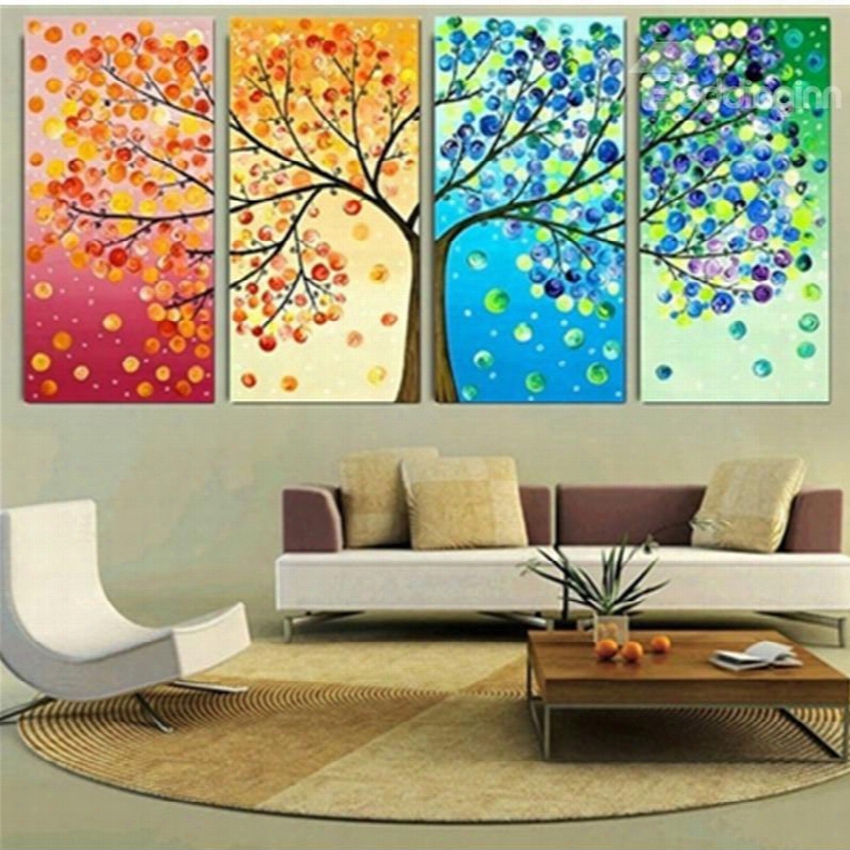 Colorful Tree Hanging 4-piece Canvas Waterproof And Eco-friendly Non-framed Prints