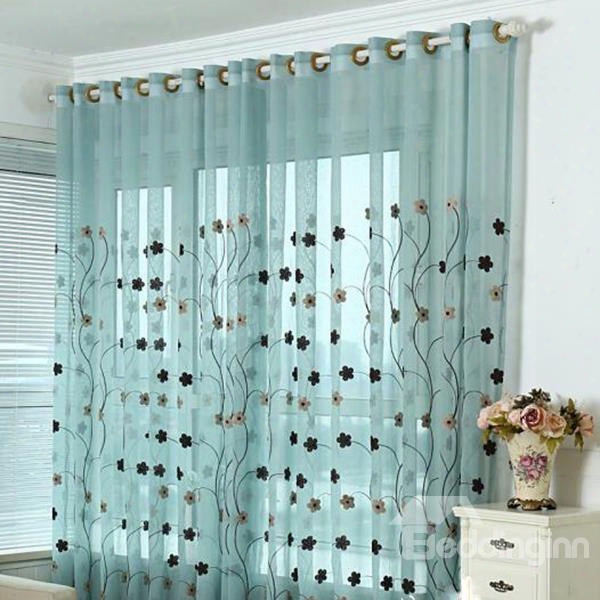 Concise Blu Sun Flowers Pattern Custom Sheer Curtain