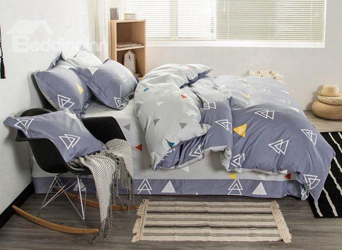 Concise Style Geometric Pattern Print 4-piece Cotton Duvet Cover Sets