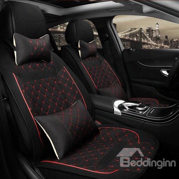 Contrast Color Design With Cool Grid Style Universal Flax Car Seat Cover