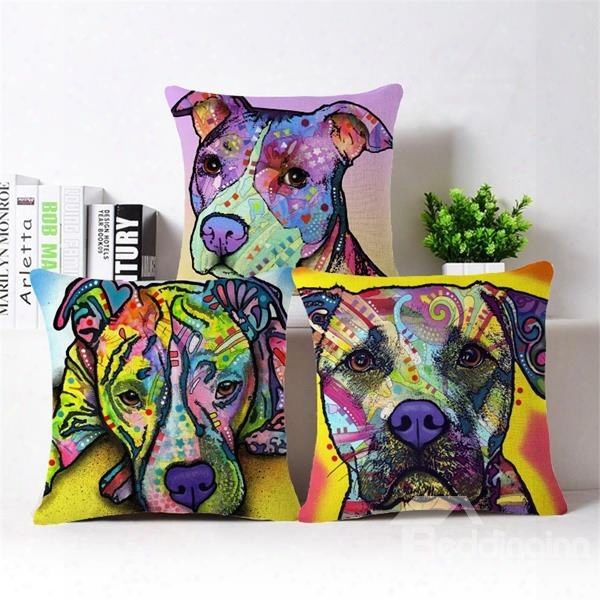 Creative Colorful Dog Print Cotton Throw Pillow Case