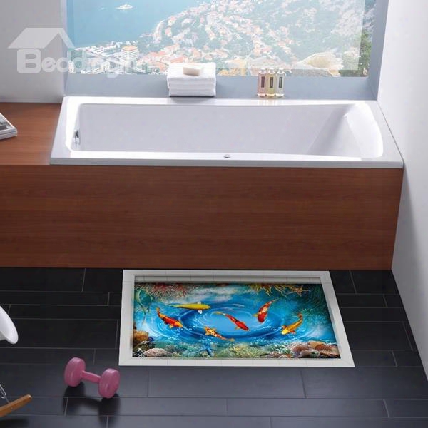 Creative Fish In Blue Water Slipping-preventing Water-proof 3d Floor Sticker