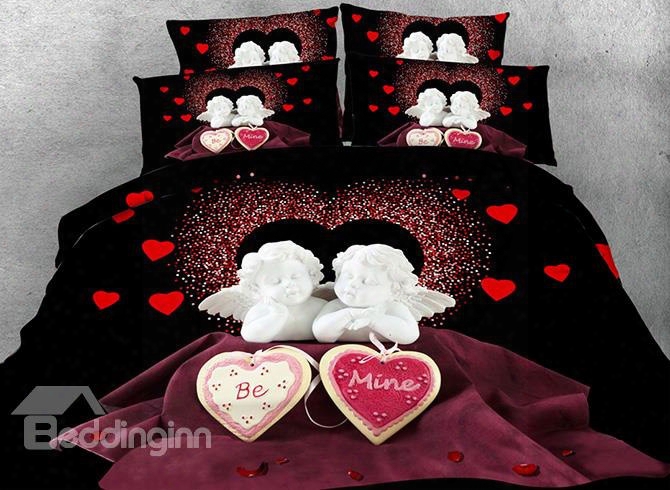 Cupid And Heart 3d Printed 5-piece Tencel Comforter Sets