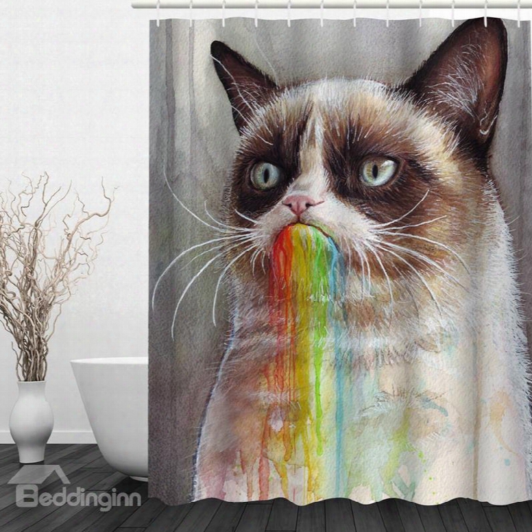Cute Cartoon Cat 3d Printed Bathroom Waterproof Shower Curtain