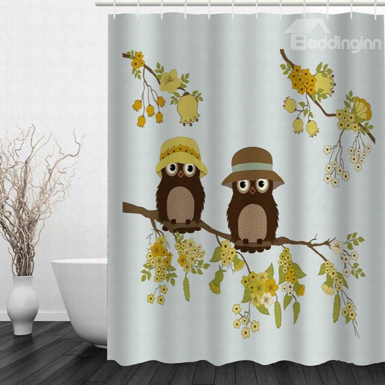 Cute Cartoon Owl Lover In Fall 3d Printed Bathroom Waterproof Shower Curtain