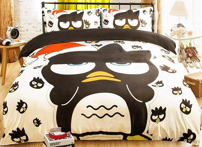 Cute Christmas Penguin Print 4-piece Polyester Duvet Cover Sets