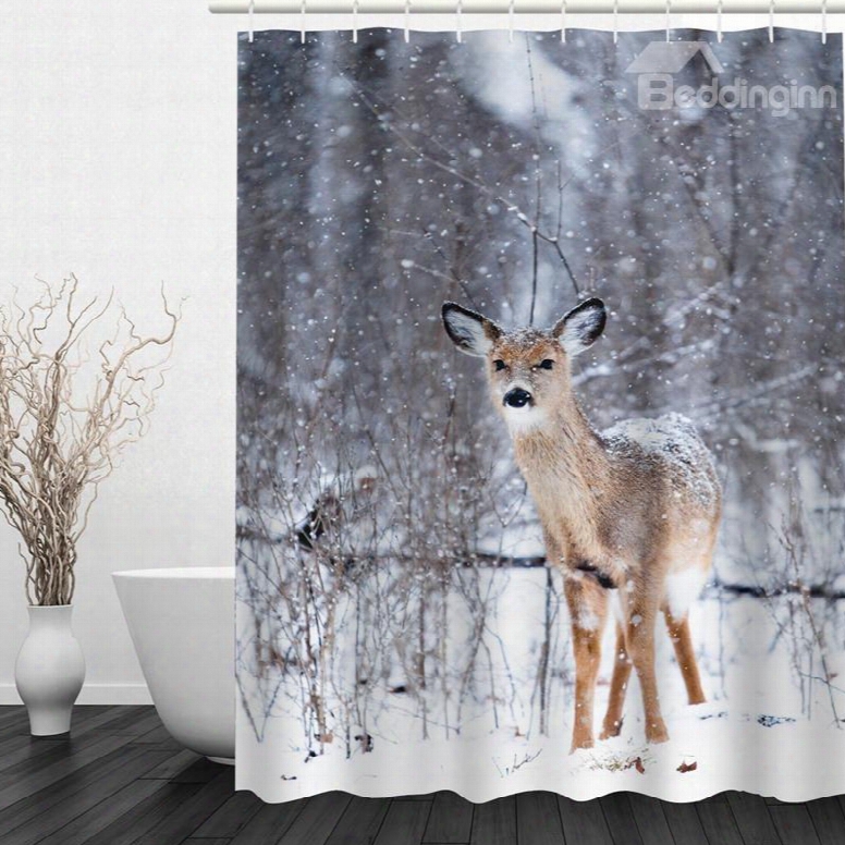 Cute Little Deer 3d Printed Bathroom Waterproof Shower Curtain