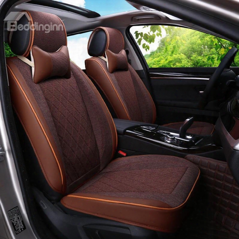 Delicate Colors Antique Plaid Flax And Natur Al Fibers Universal Car Seat Cover
