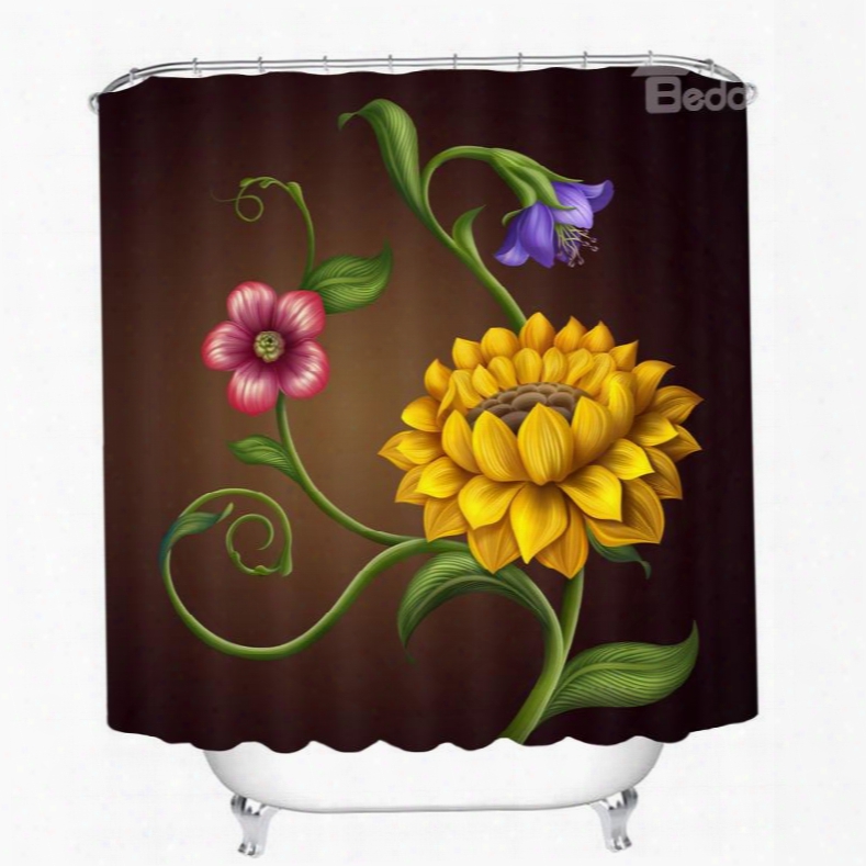 Designer Yellow Flowers 3d Printed Bathroom Waterproof Shower Curtain