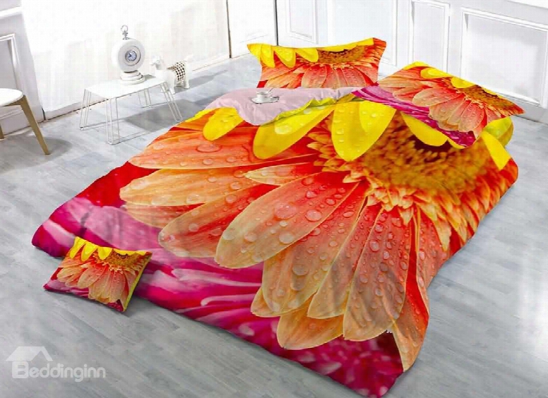 Dewy Sunflower 3d Printed Cotton 4-piece Bedding Sets/duvet Covers