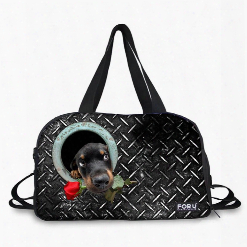 Dog With Flower Pattern Nylon Large Capacity Shoulder 3d Travel Bags