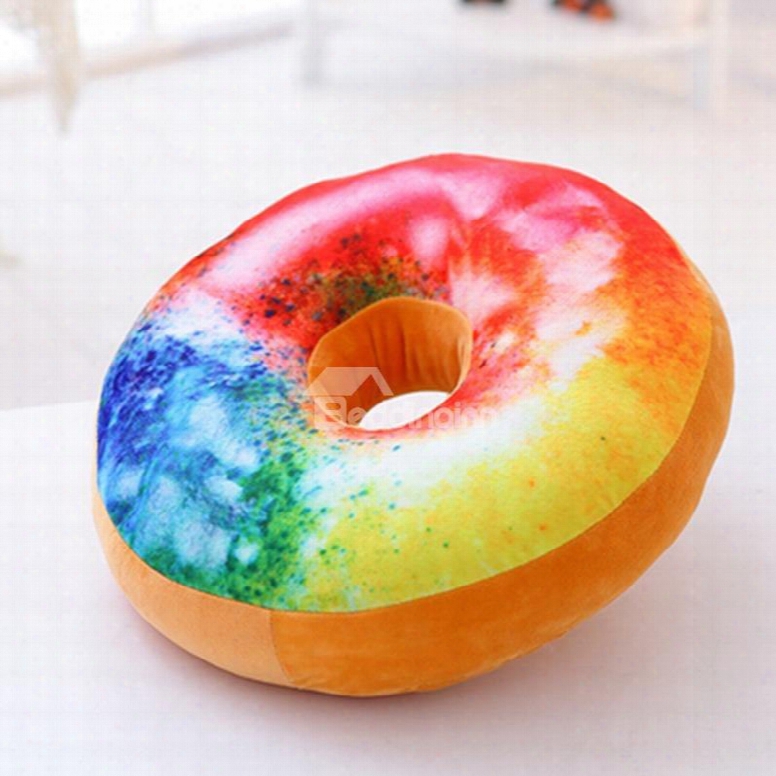 Donut Design Round-shaped Colorful Ornamental Throw Pillow