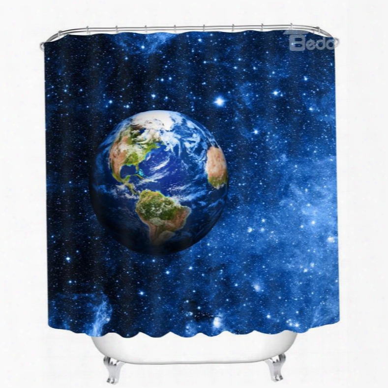 Dreamy Earth And Galaxy 3d Printed Bathroom Waterproof Shower Curtain