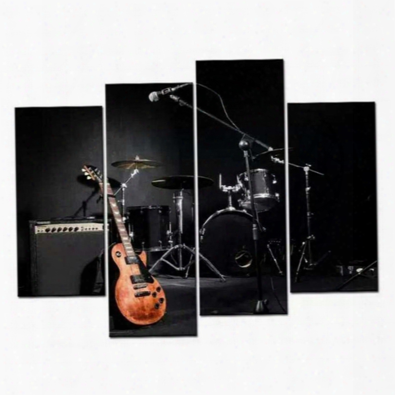 Drum And Guitar Hanging 4-piece Canvas Waterproof And Eco-friendly Non-framed Prints