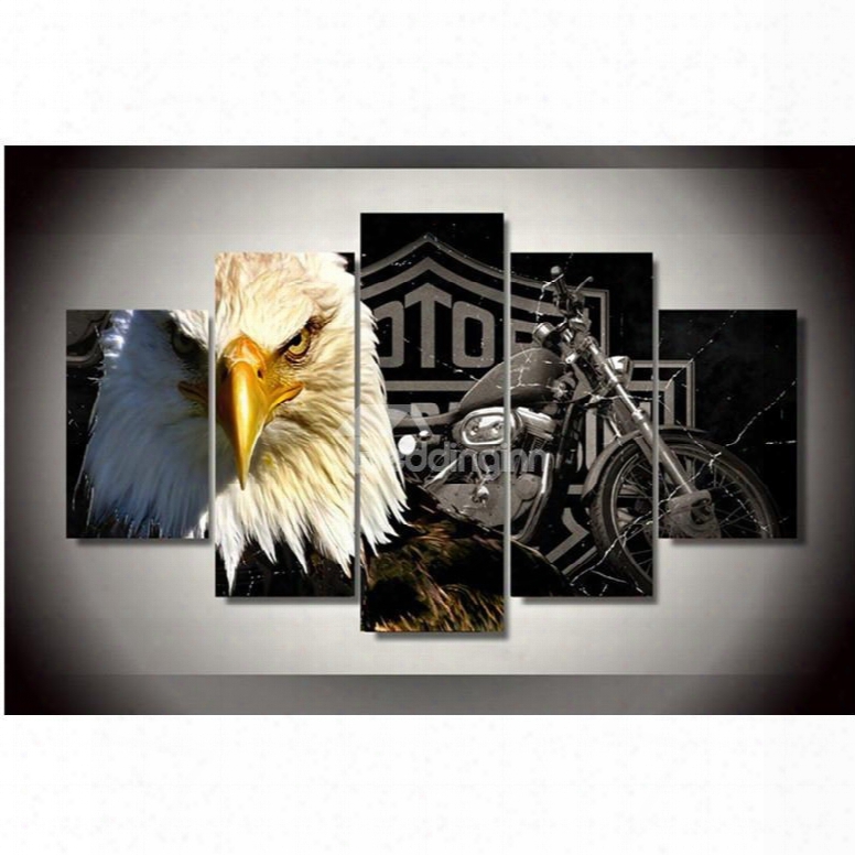 Eagle And Motorcycle 5-piece Canvas Non-framed Wall Prints