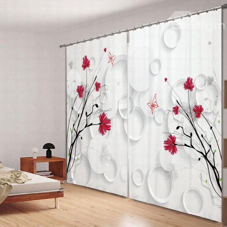 Elegant Little Red Flowers 3d Printing Polyester Curtain