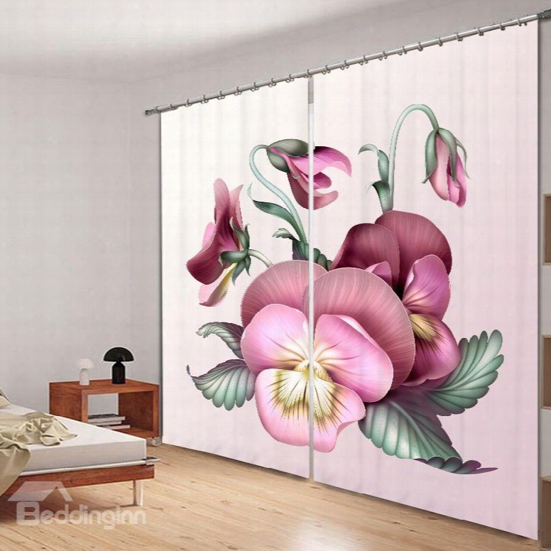 Elegant Pansy Flower 3d Printed Polyester Curtain