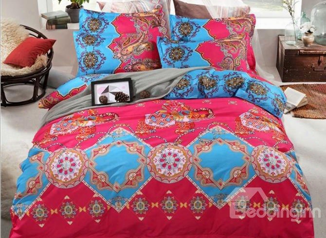 Ethnic Style Red Skincare Polyester 4-piece Bedding Sets