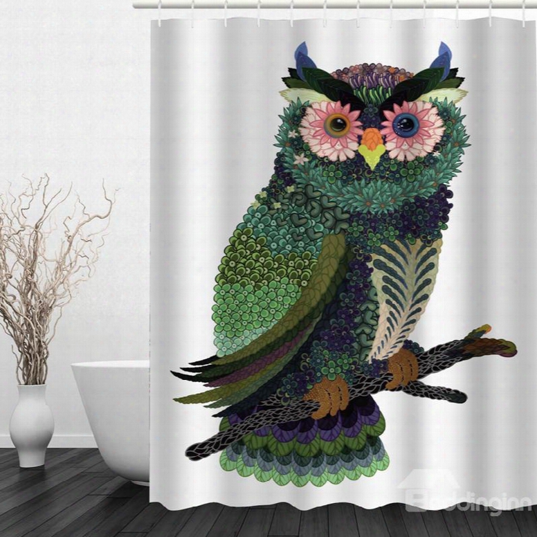 Exquisite Flower Owl 3d Printed Bathroom Waterproof Shower Curtain