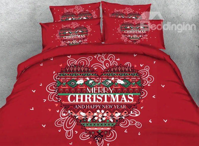 Festive Red Merry Christmas Print 5-piece Comforter Sets