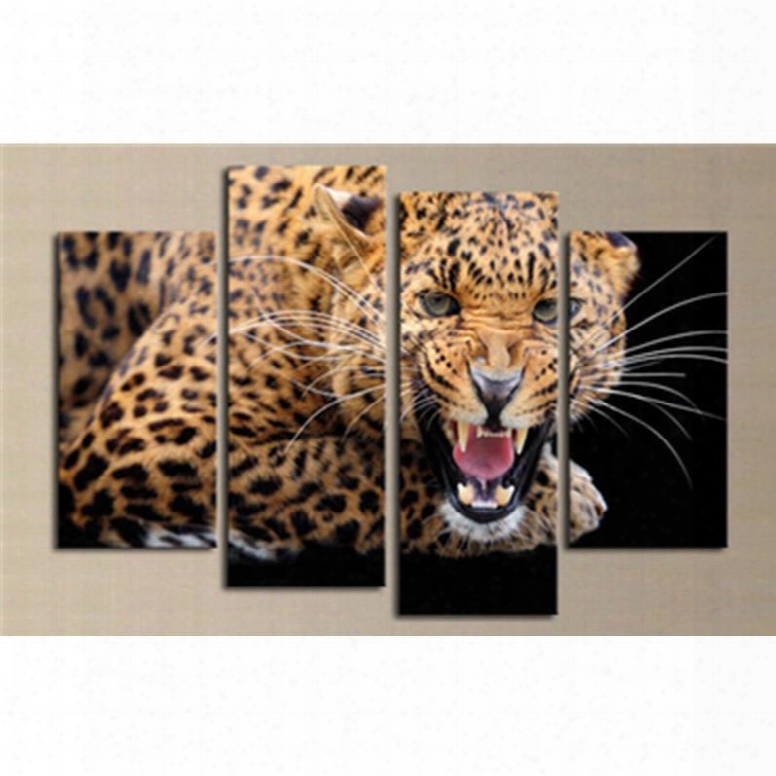Fierce Leopard Hanging 4-piece Canvas Waterproof And Environmental Non-framed Prints
