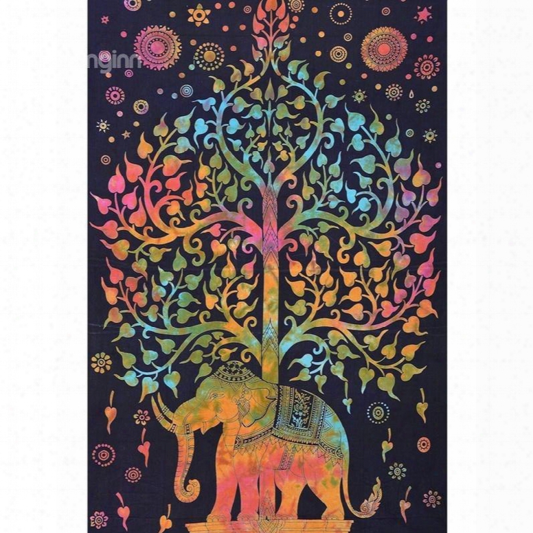 Fireworks And Colorful Trees Elephants Ethnic Style Hanging Wall Tapestries