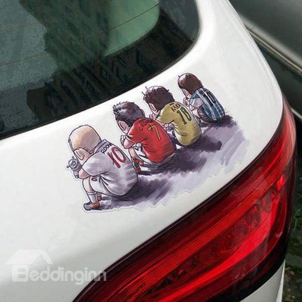 Four Interesting Cartoon Soccer Player Back Creative Car Sticker