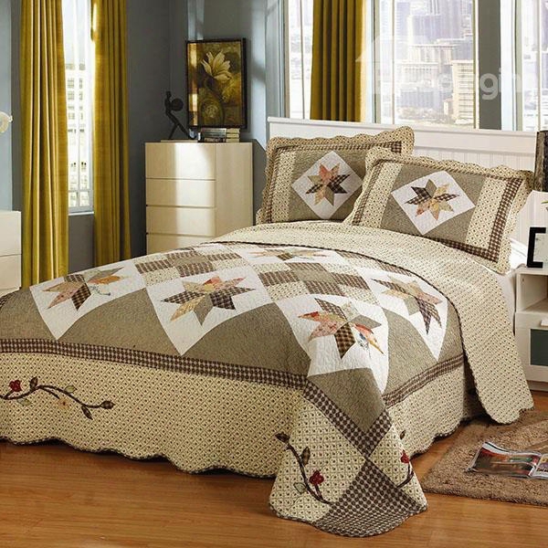 Geometric Prints King Size Cotton Patchwork 3-piece Light Brown Bed In A Bag