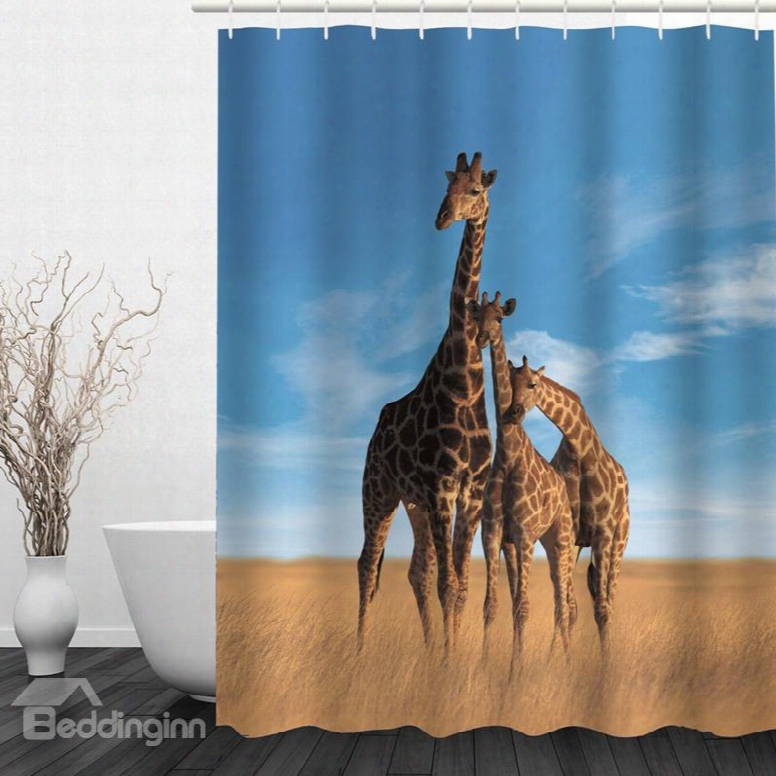 Giraffe Family 3d Printed Bathroom Waterproof Shower Curtain