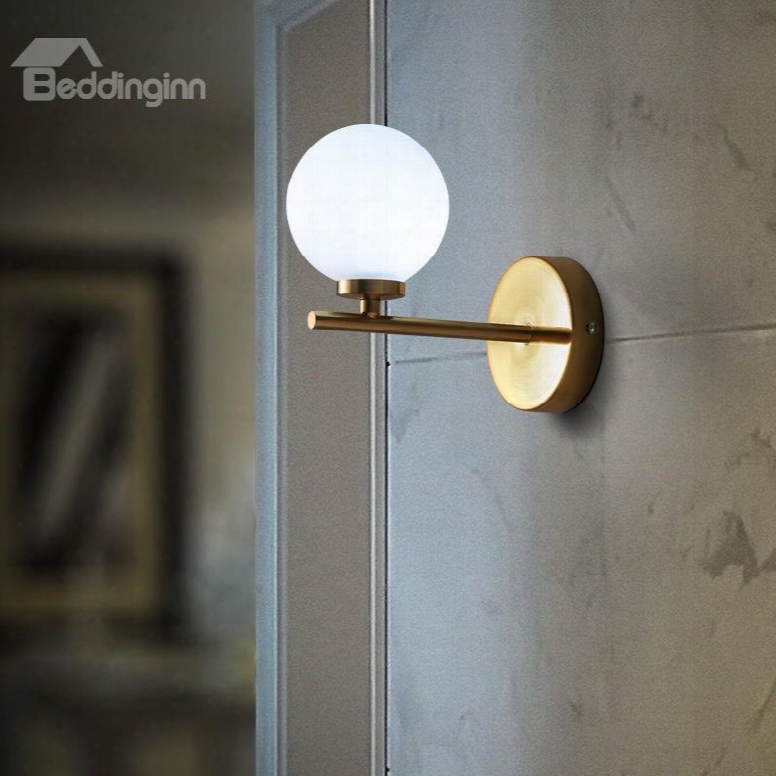 Golden Basis With White Ball Hardware And Glass Simple Style 1-head Wall Light