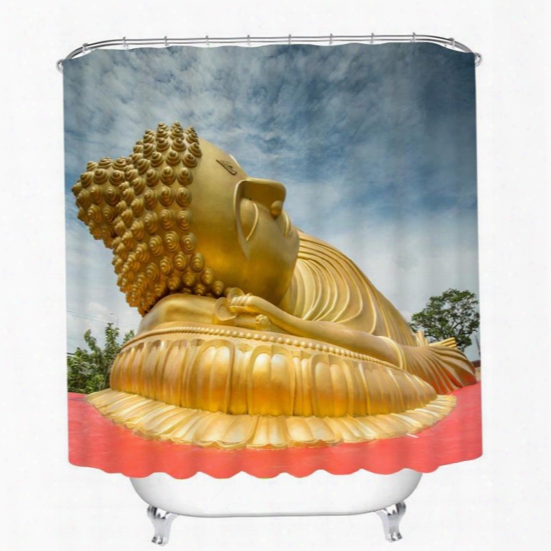 Golden Buddha Statue Lying Down 3d Printed Bathroom Waterproof Shower Curtain