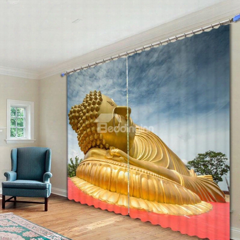 Golden Buddha Statue Lying Down Printed 3d Curtain