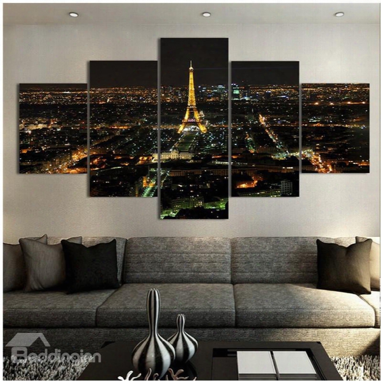 Golden Standing Tower And City Night 5-piece Canvas Non-framed Wall Prints