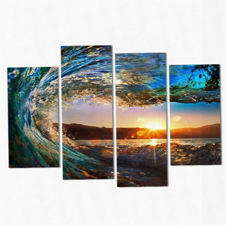 Golden Sunrise And Tide Hanging 4-piece Canvas Non-framed Wall Prints