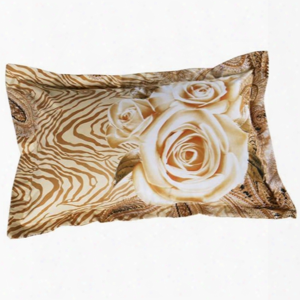 Gorgeous 3d Golden Rose Printed 2-piece Pillow Cases