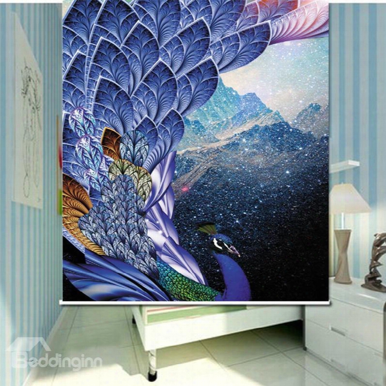 Gorgeous Purple Peacock 3d Printed Roller Shades