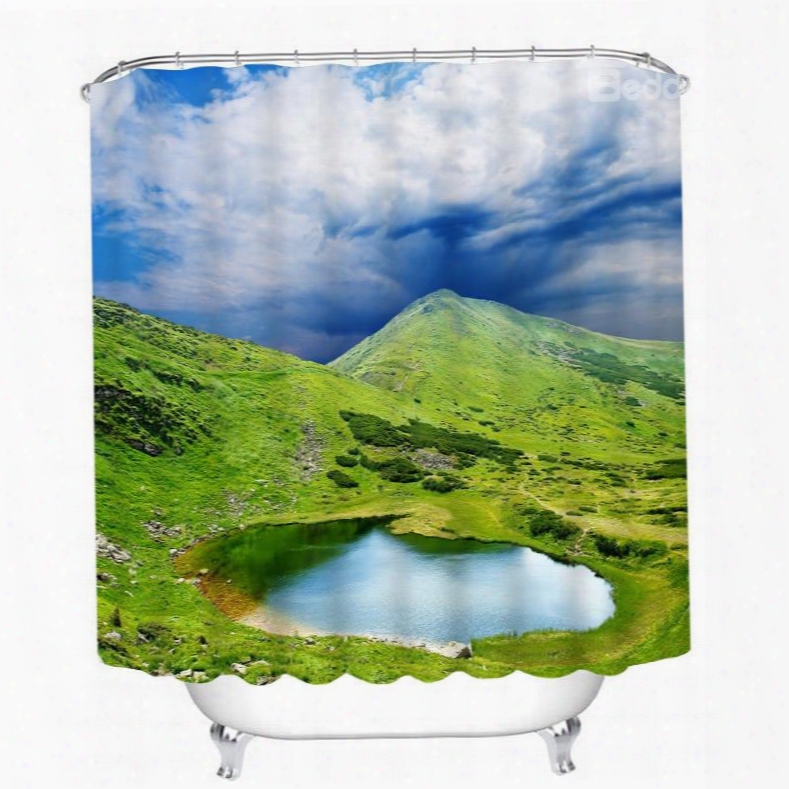 Green Mounta In And Lake 3d Printed Bathroom Waterproof Shower Curtain