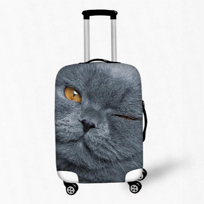 Grey Cat Face For 18-30 Inch 3d Animals Design Spandex Travel Luggage Cover