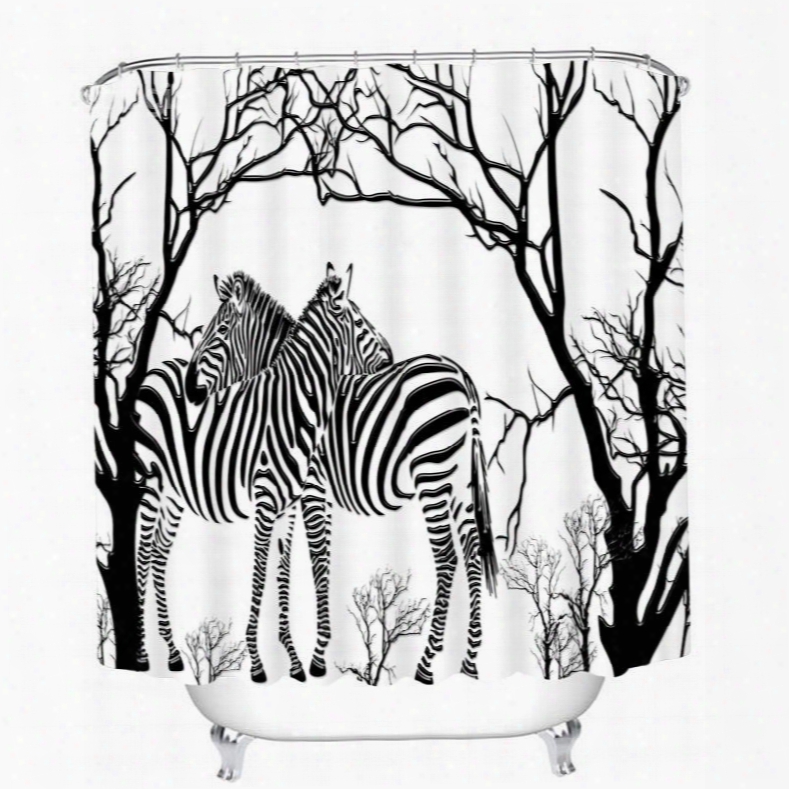 Hand Painted Zebra And Tree 3d Printed Bathroom Waterproof Shower Curtain