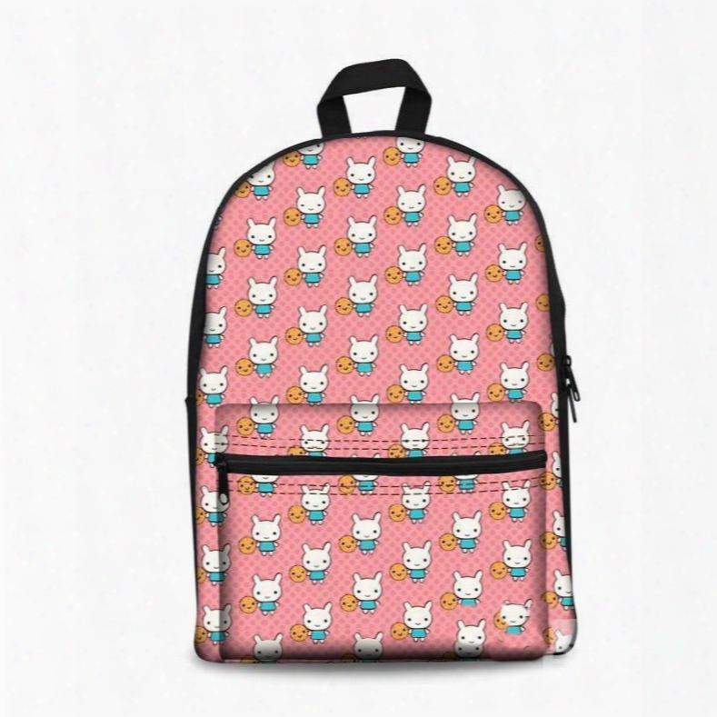 Happy Smile Rabbit Pink High Quality School Bag For Girls Backpack