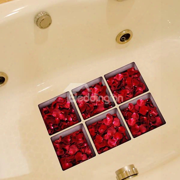 Hot Sale Red Rose Petal 3d  Bathtub Stickers For Bathroom Decoration