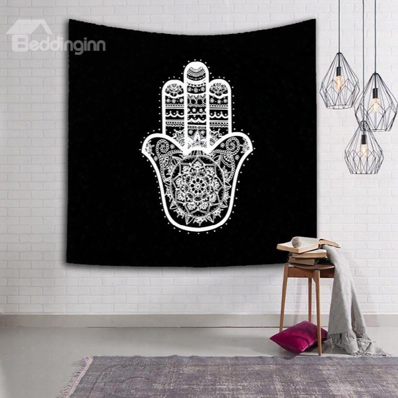 Indonesia Style Four Fingers Pattern Black Hanging Wall Tapestries