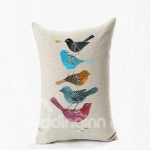 Lovely Colorful Birds Print Decorative Throw Pillow Case