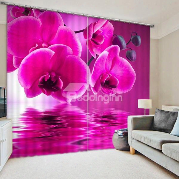 Amiable Pink Orchids Print 3d Blackout Curtain
