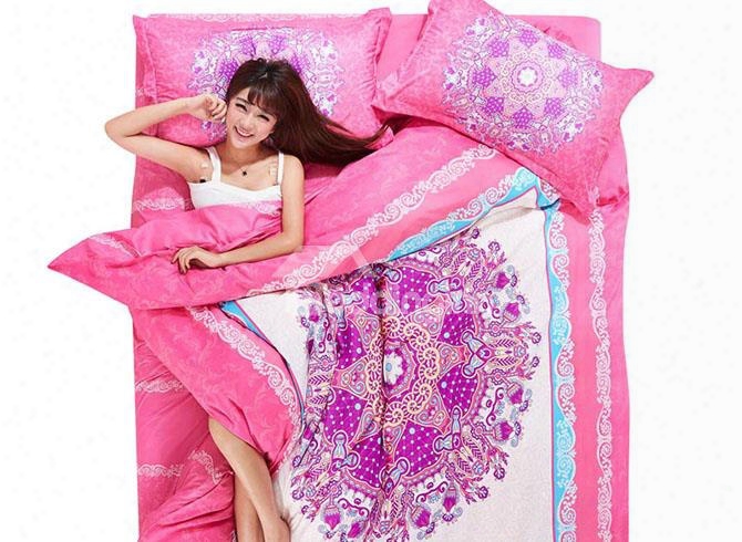 Luxury Pink Flowers 4-piece Duvet Cover Sets