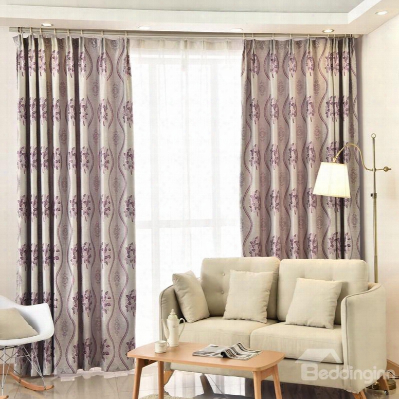 Luxury Purple Leaves Pattern Blackout Custom Curtain